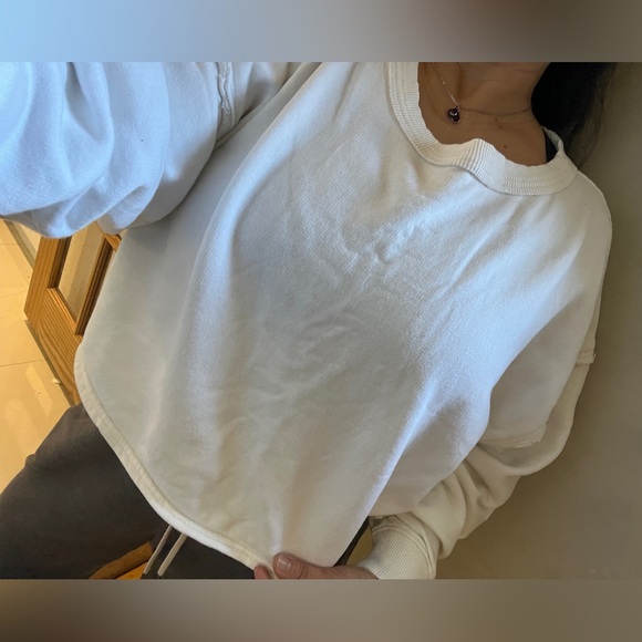 FREE PEOPLE Crop Top Cinch Cut Out Back Oversize Pullover Sweatshirt Boho Lounge - Picture 9 of 15